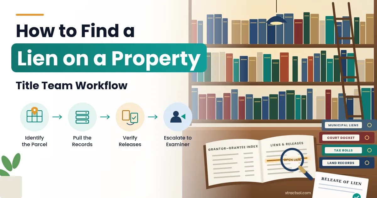 Title team reviewing how to find a lien on a property across county records